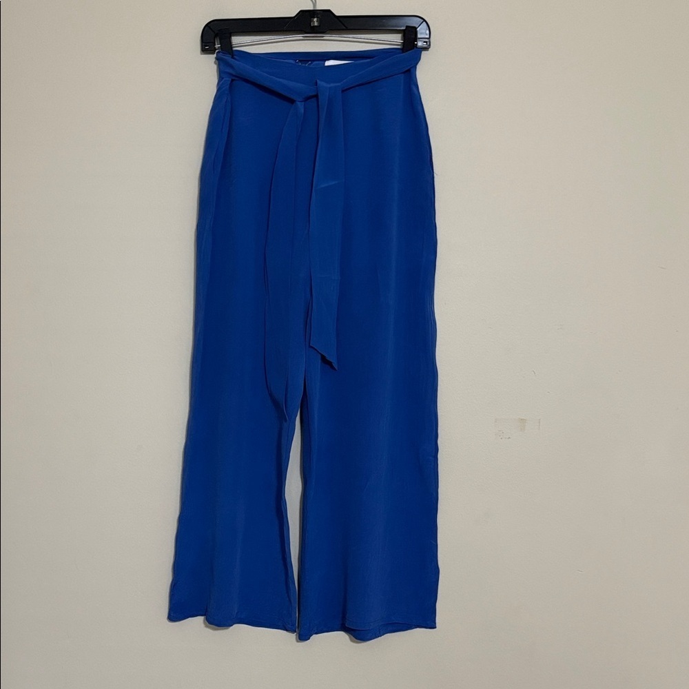 Line & Dot Elegant Blue Women Pants trouser straight silk XS waist belted casual